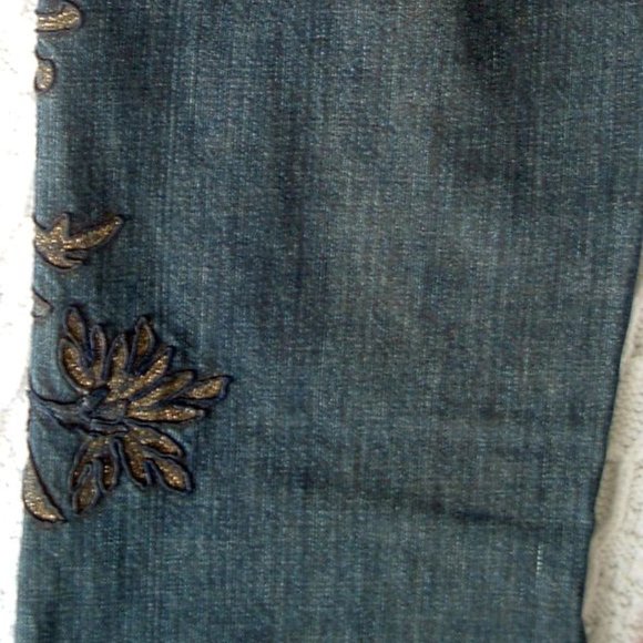Ck39 Calvin Klein blue denim jeans  gold painted boho vintage 27 x 33 NWT - Picture 7 of 8